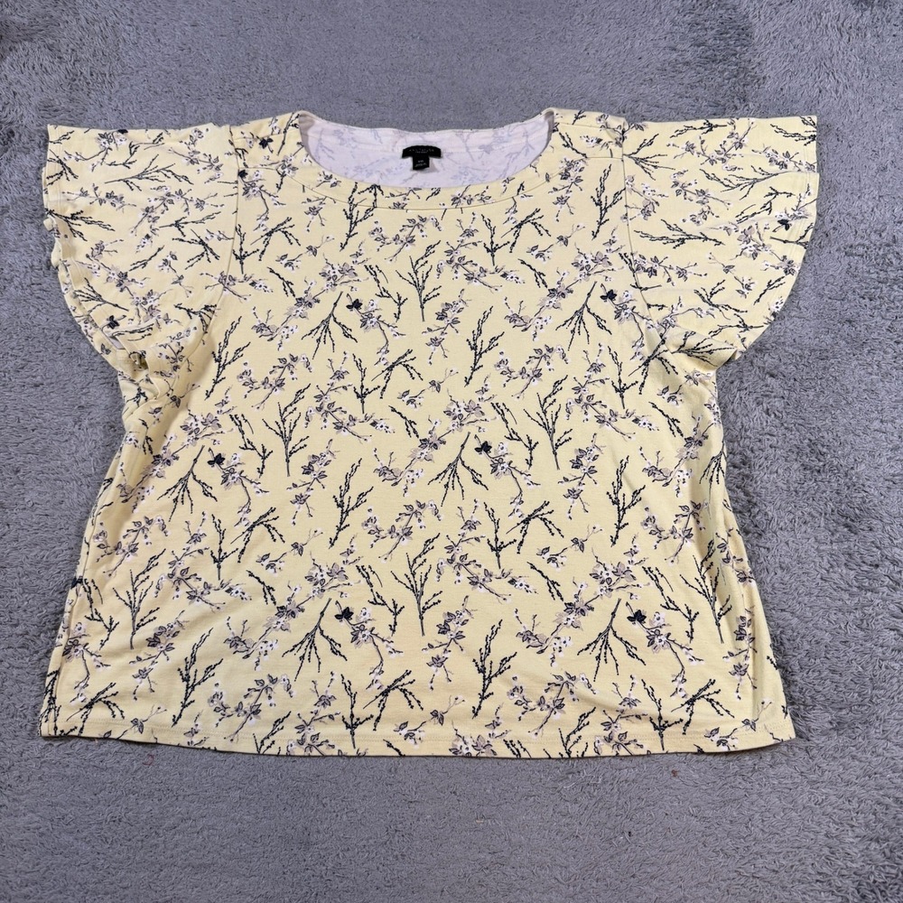 Ann Taylor Factory Women XXL Flutter Sleeve Floral Knit Top Yellow BC002419